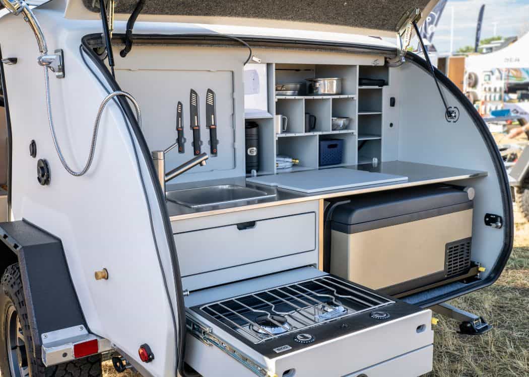 Clamshell Teardrop Trailer Kitchen