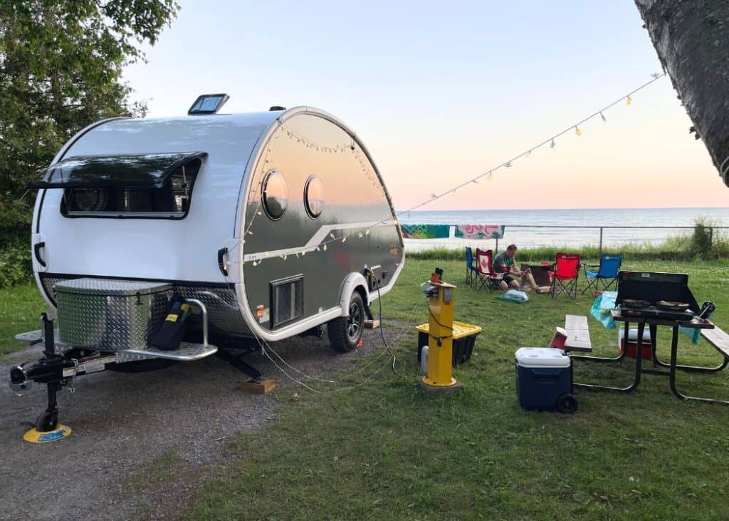 Darlington Provincial Park - Site 71 setting up for dinner at sunset