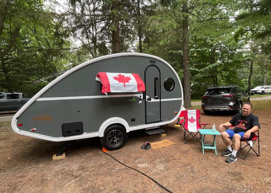 Hubby with our Teardrop at Darlington Provincial Park