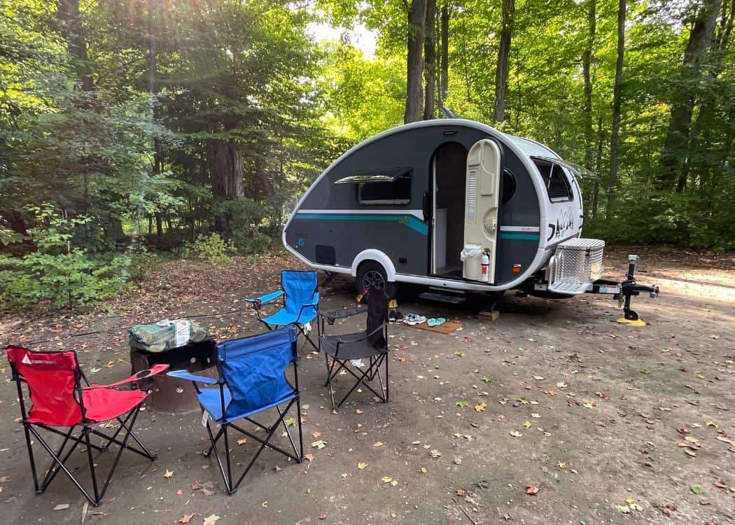 Sibbald Point Park - Campsite set up with Teardrop and Chairs