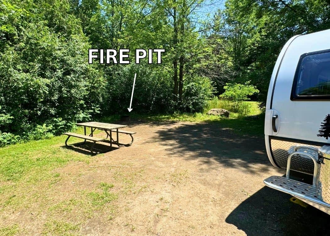 Bass Lake Provincial Park - Site 157 showing fire pit location