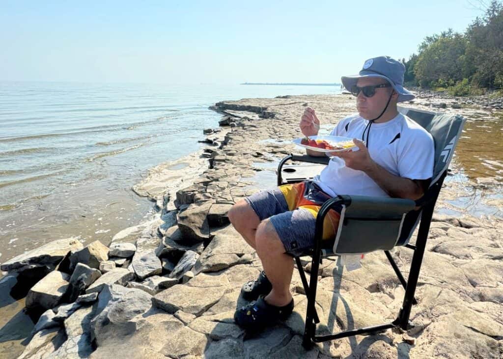 Craigleith Provincial Park - John having breakfast at the beach