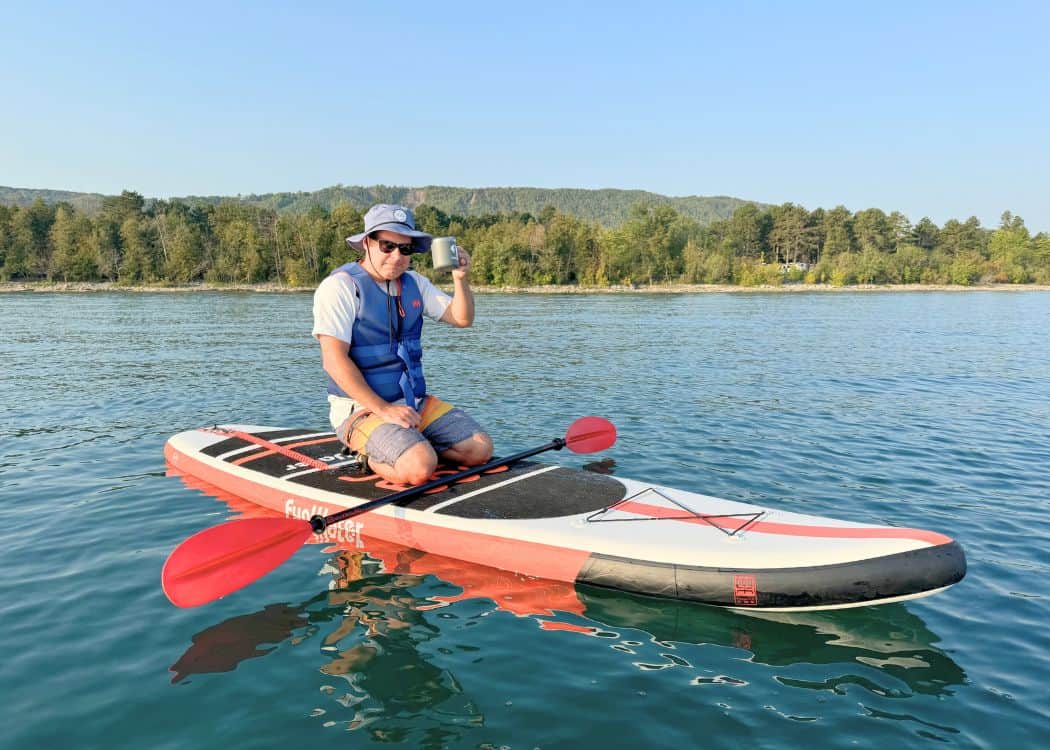 Craigleith Provincial Park - John having his morning coffee while out on his paddleboard