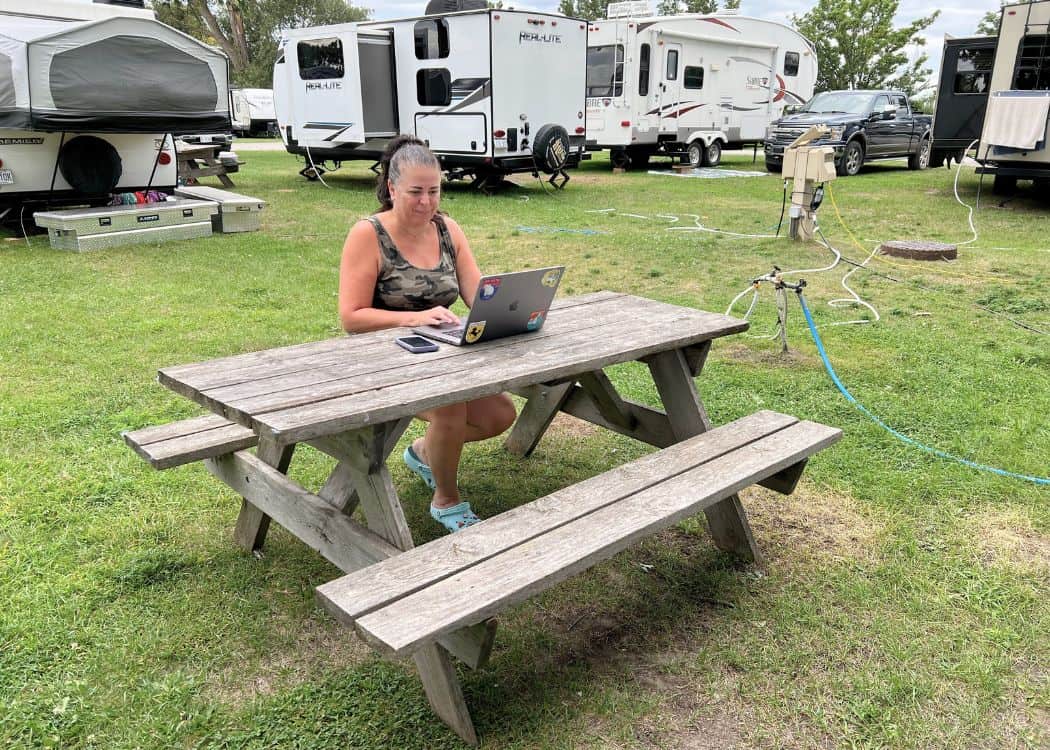 Victoria Park Campground - Me working on the blog at the campsite