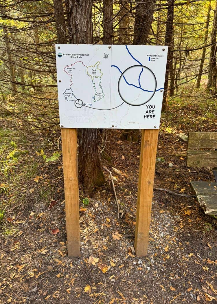 Balsam Lake Provincial Park - Hiking Trail Sign at start of Lookout Trail