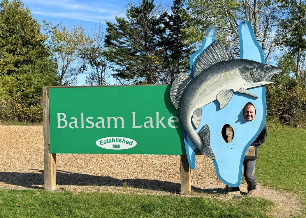 Balsam Lake Provincial Park - Hubby in Balsam Lake Sign