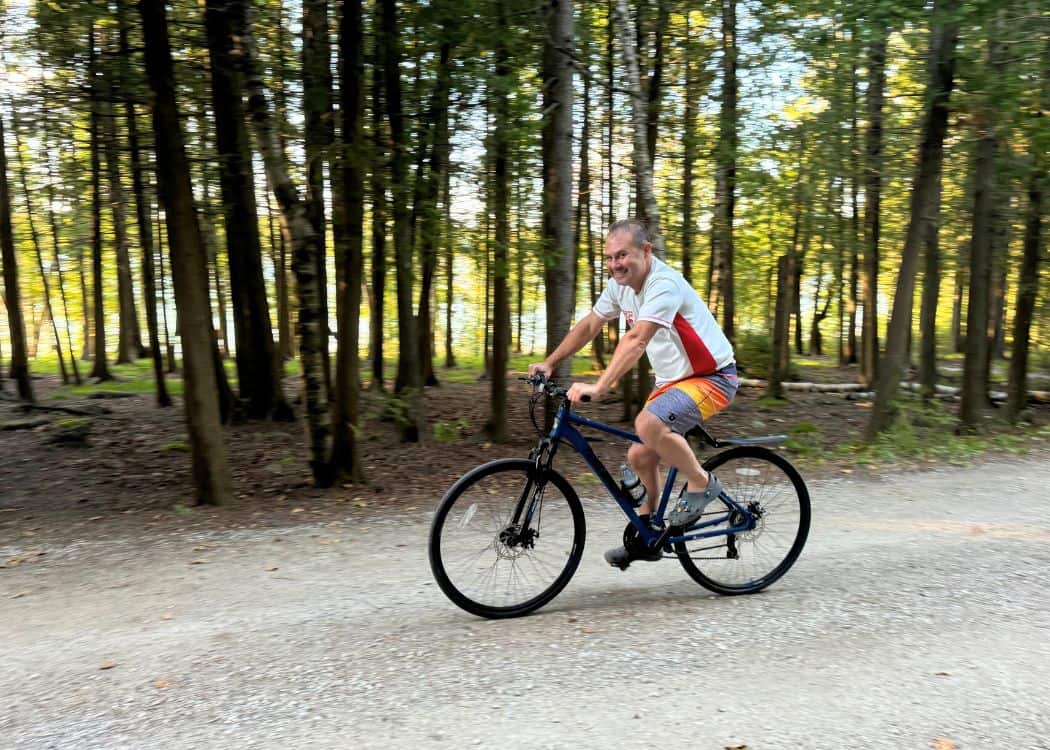 Bruce Peninsula National Park - John riding his bike on the campground roads
