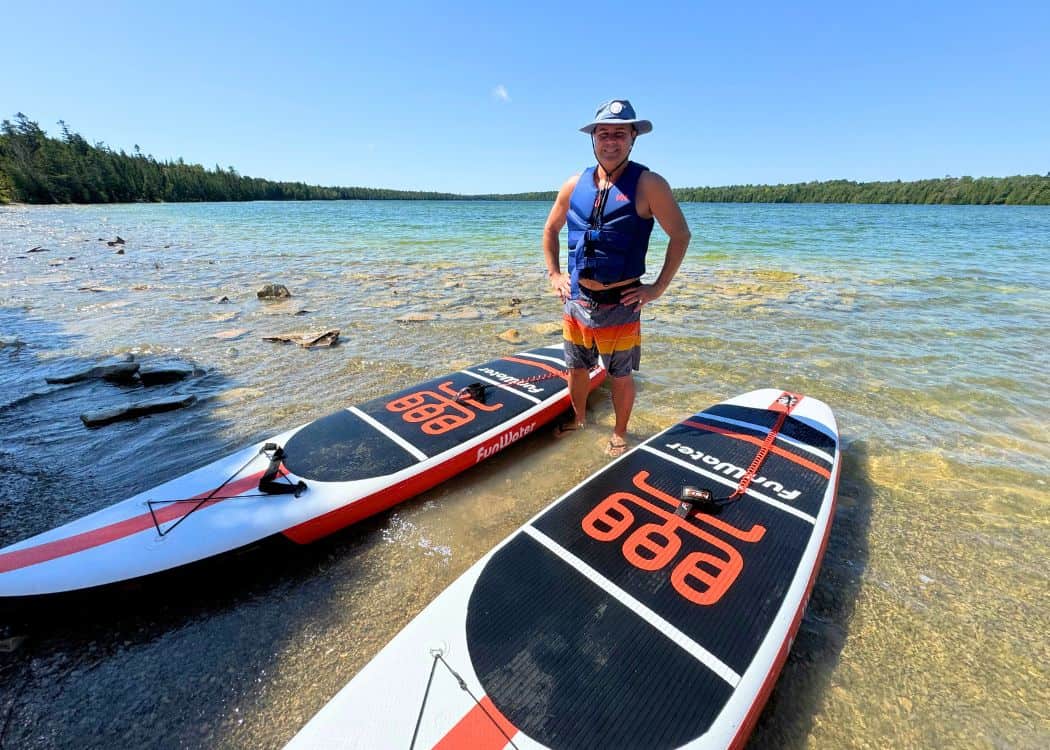 Bruce Peninsula National Park - John standing with paddleboards in Cyprus Lake