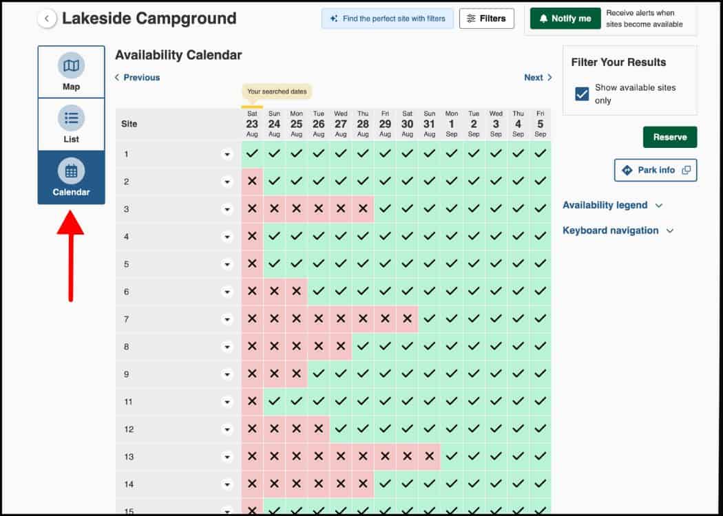 Ontario Provincial Parks - Availability Calendar