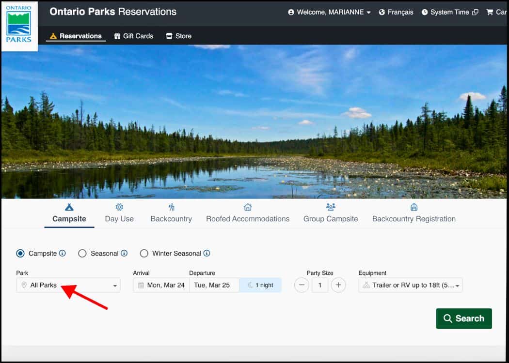 Ontario Provincial Parks - Reservations Page