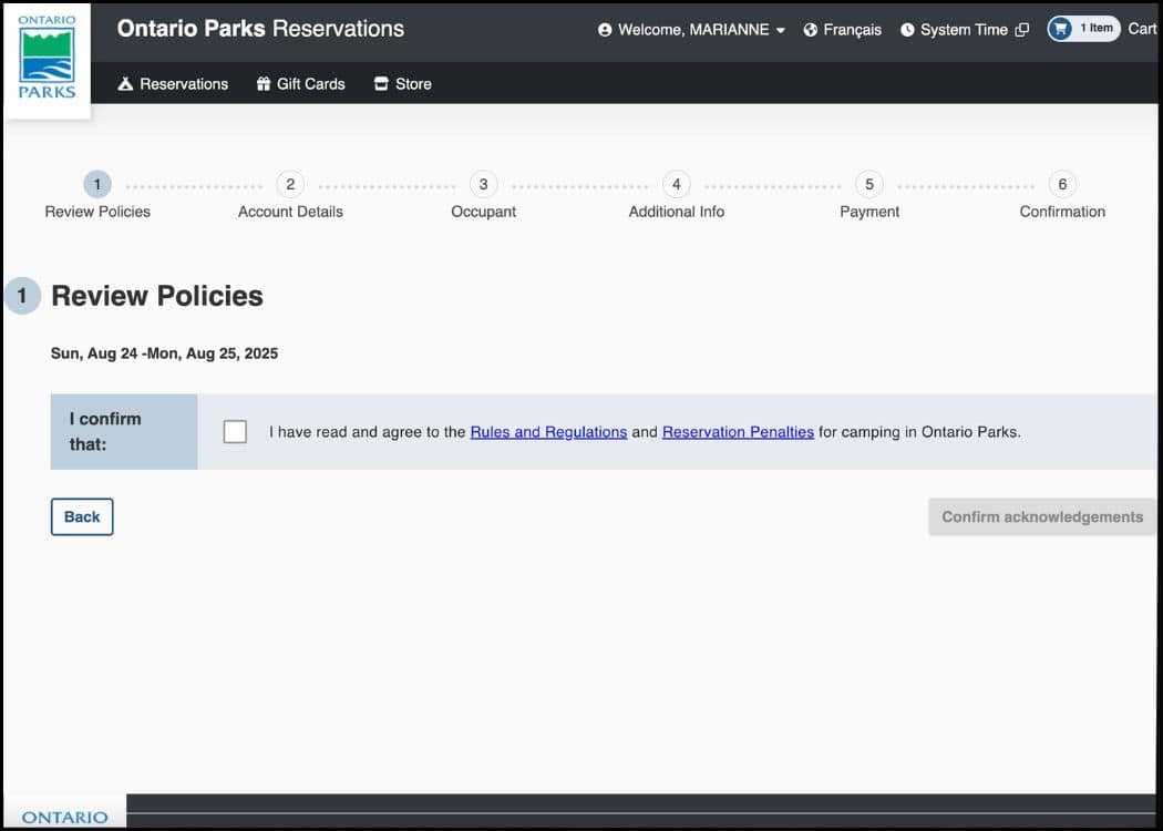 Ontario Provincial Parks - Step 1 Review Policies