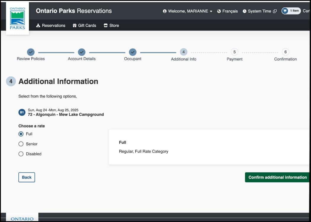 Ontario Provincial Parks - Step 4 Additional Info