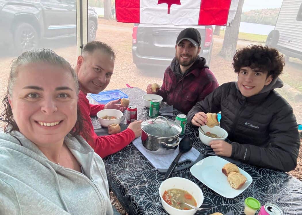 Brown Butter Sage Rolls - Family devouring buns at the campsite