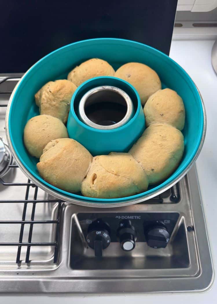 Omnia Oven Review - Brown Butter Sage Buns Baking in the pan