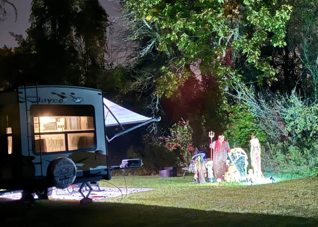 Ontario Parks Halloween - Decorated campsite at night