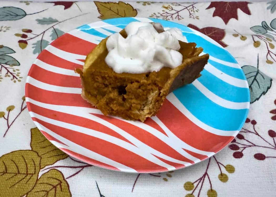 Pumpkin Pie Omnia Recipe - Piece of pie on a plate