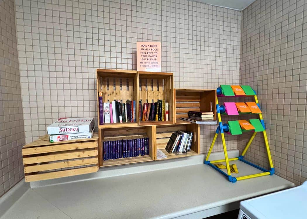 Wheatley Provincial Park - Books movies and games to borrow from Laundry station
