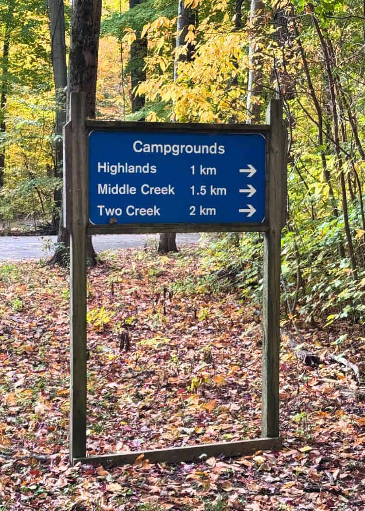 Wheatley Provincial Park - Campground sign on main park road