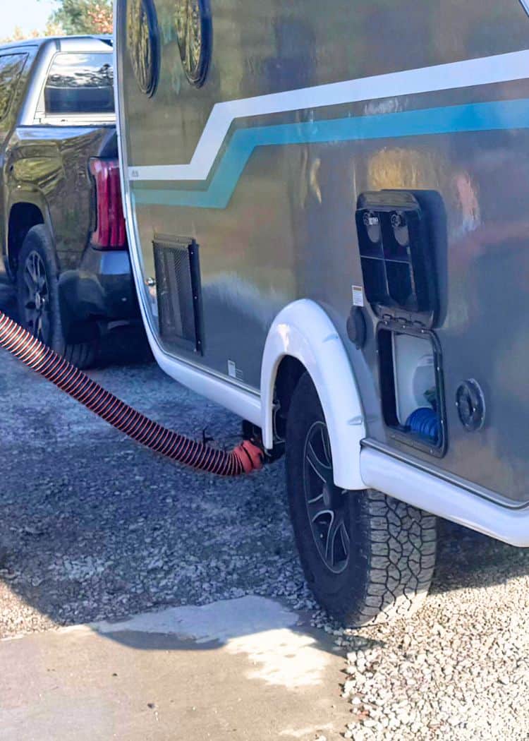Dump Station - Our hose plugged into the trailer
