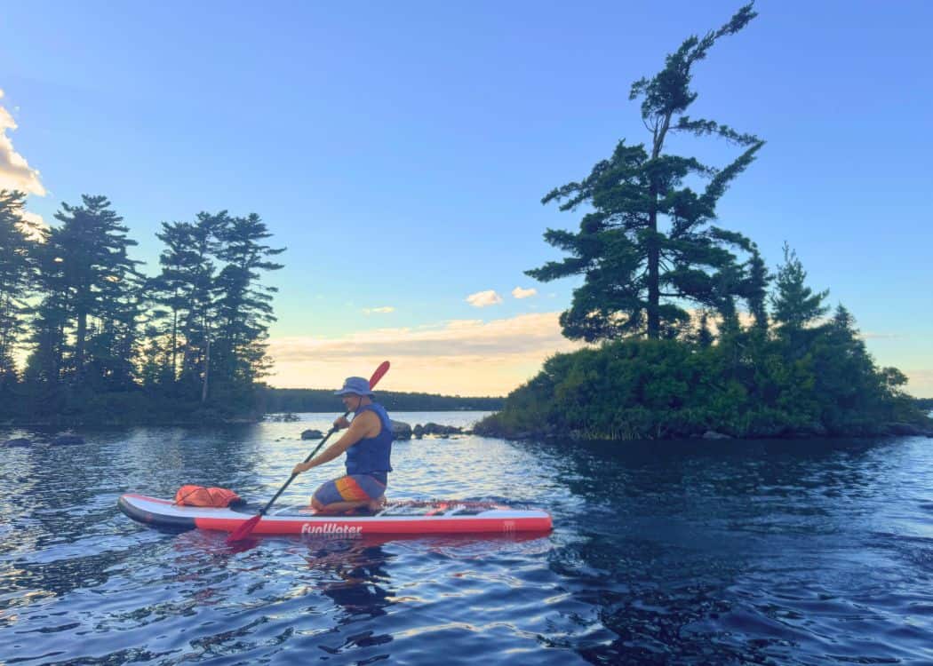 Mikisew Provincial Park - John on a paddleboard on Eagle Lake in the evening