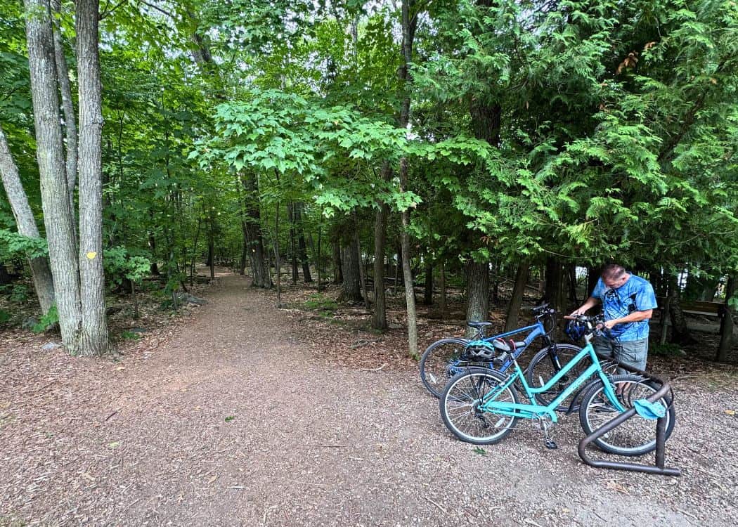 Killbear Provincial Park - Parking our bikes at a trailhead