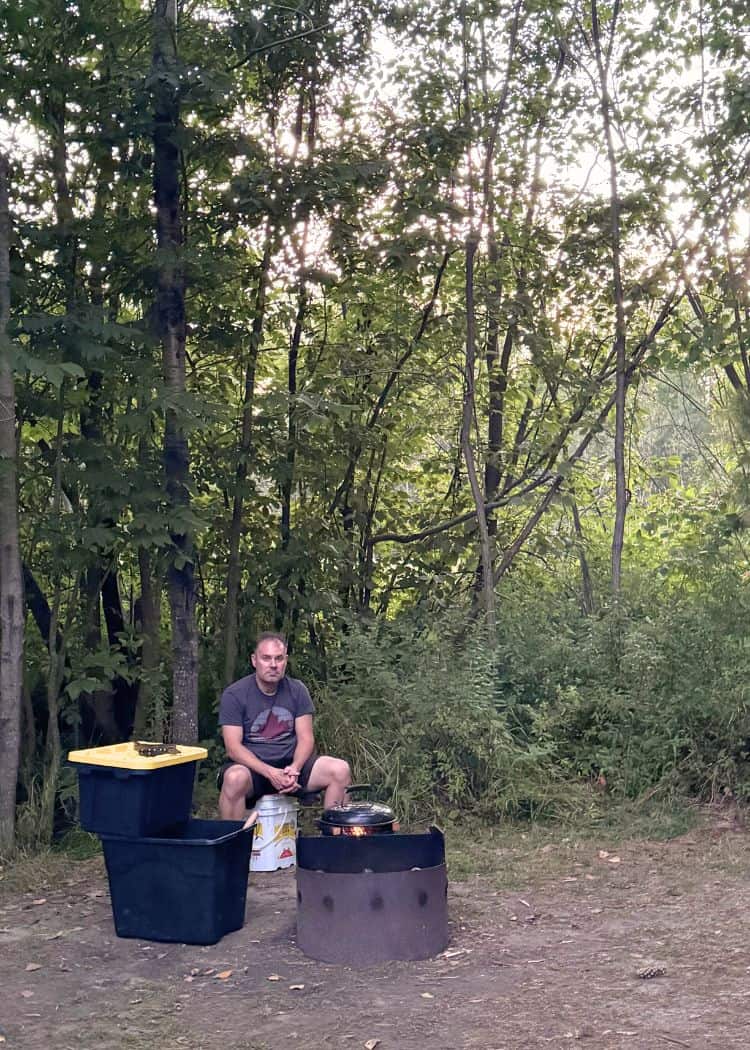 Grundy Lake Provincial Park - John sitting in our site