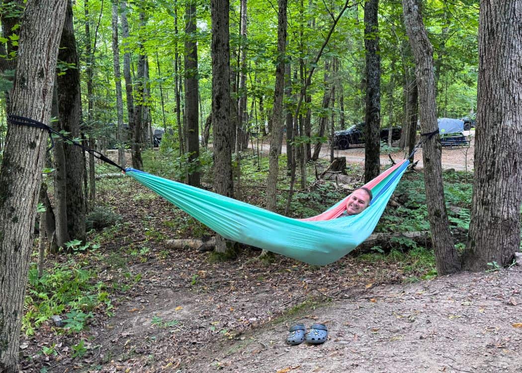 Restoule Provincial Park - John in the hammock on Our Campsite
