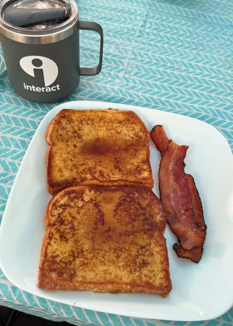 What We Eat While Camping - French toast with bacon