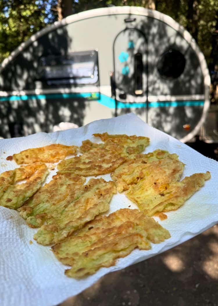 What We Eat While Camping - Fried zucchini flowers
